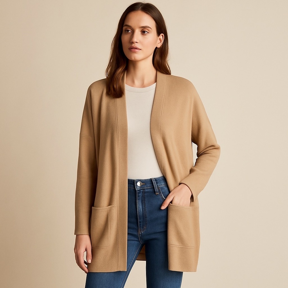 NWT AMOUR VERT Bailey Merino Wool Cardigan Womens Size M Camel Open Front Ribbed